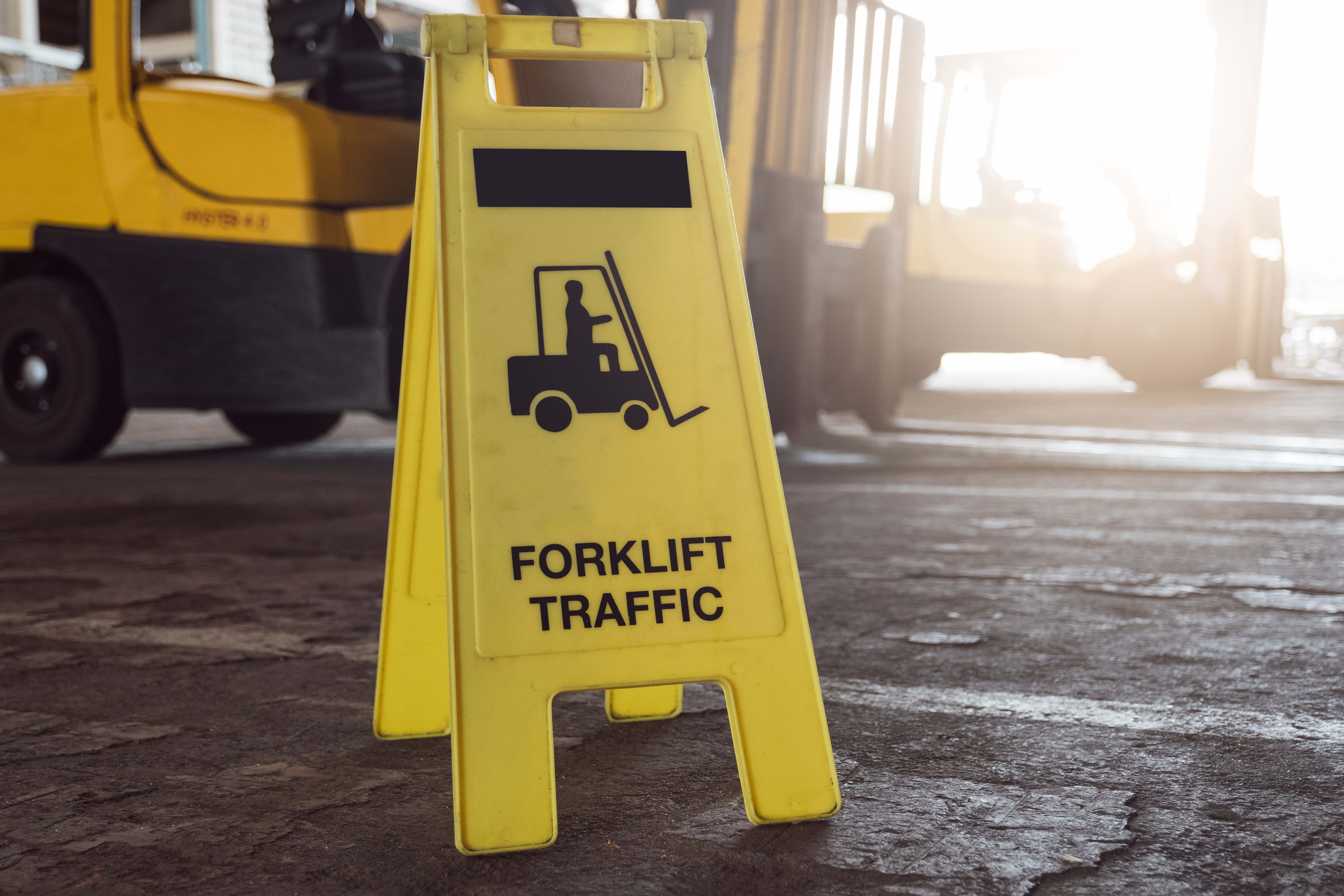 Forklift traffic sign in a warehouse